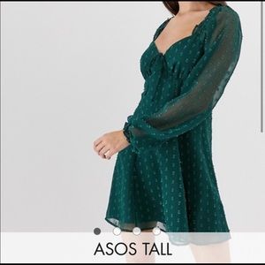 ASOS Tall Babydoll Mini Emerald Swiss Dot Dress